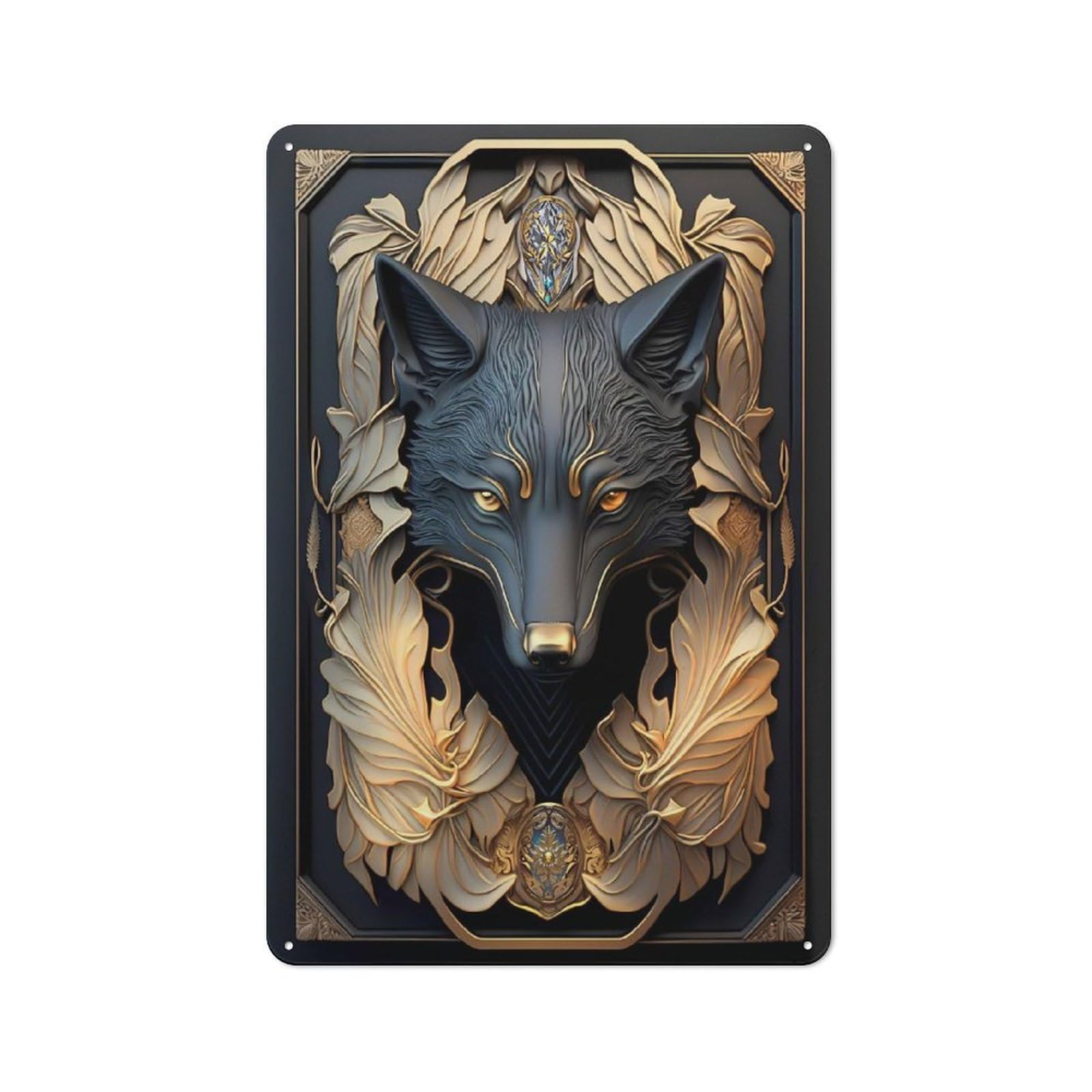 Junmoney Style-21 Tin Wall Plaque 30X20cm With Majestic Wolf Portrait For Workshop Wall, With Clear Retro Wall Decor Character