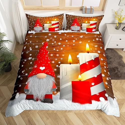 Miniatura 6 de Juego de funda de edredón de Navidad escandinavos de Papá Noel, gnomos de Papá Noel, regalo de Navidad para niños y niñas con 2 fundas de almohada