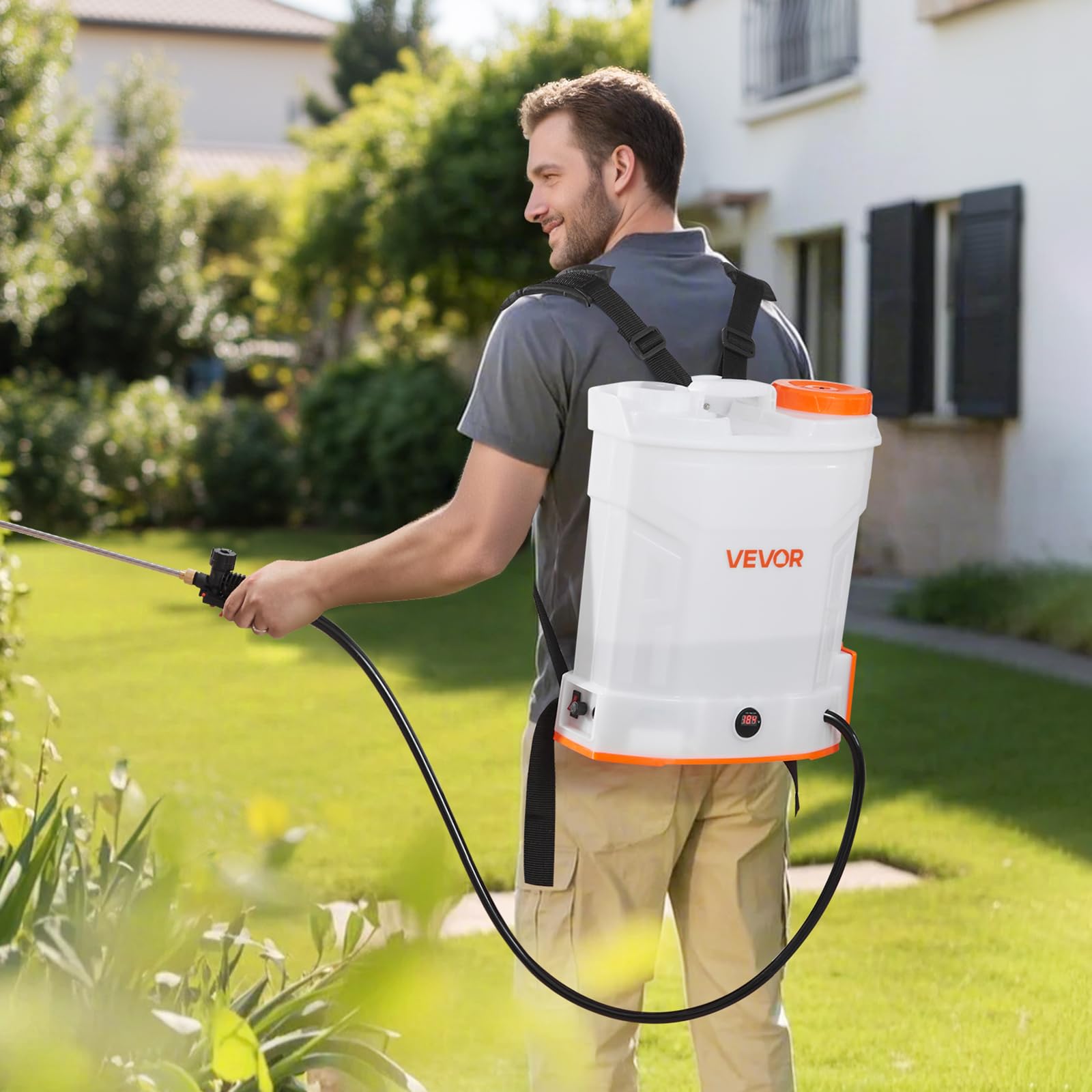 VEVOR Akku-Sprühgerät, 12 L, elektrischer Rücken-Drucksprüher, 2 einziehbare Stäbe und 5 Düsen, einstellbar 0–6 bar, 2 Stunden Laufzeit, tragbarer Pumpsprüher für Hof, Garten und Rasen