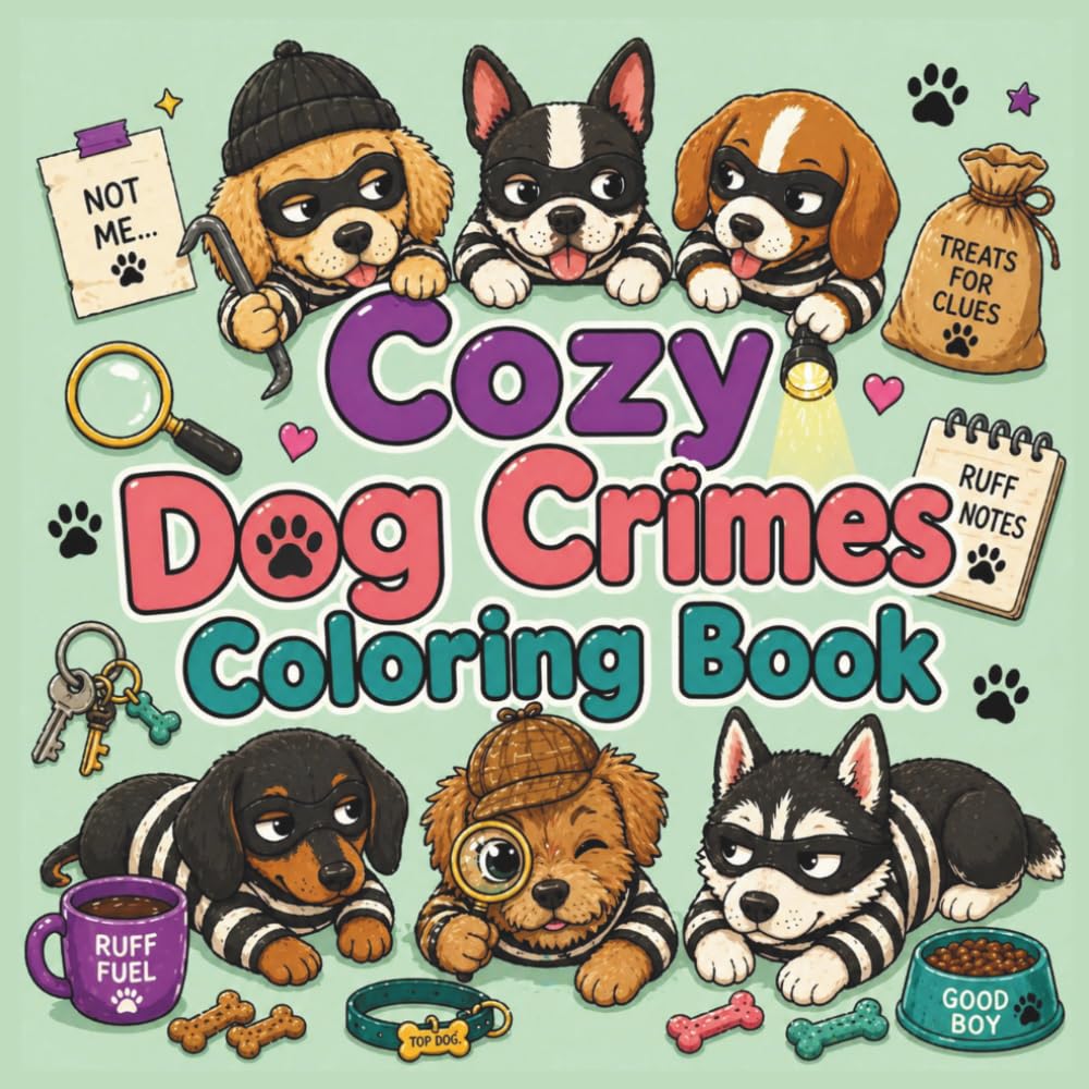 Cozy Dog Crimes Coloring Book: Cute and Funny Canine Mystery Scenes with Detective Dogs, Suspicious Puppies, Whimsical Clues, and Relaxing Pages for Adults and Teens