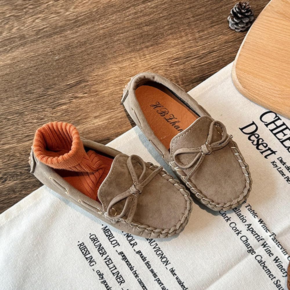 BININBOX Toddler Boys Girls Loafer Shoes Soft Suede Leather Slip On Moccasin Flat Boat Dress Shoes School Daily Walking Shoes