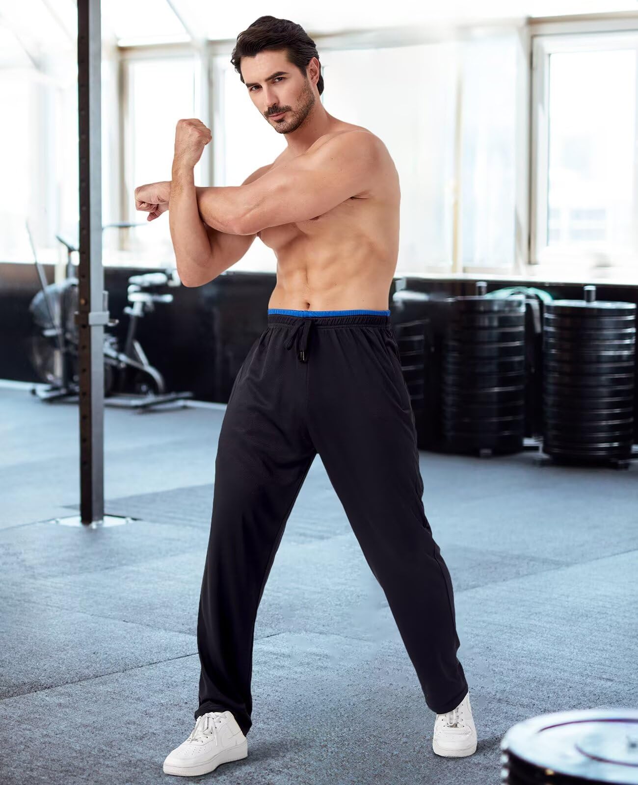5er-Pack Jogginghose Herren mit Reißverschlusstasche, Trainingshose Herren Mesh Offener Boden, Sporthose Herren Lang Atmungsaktiv Fitness Laufhose