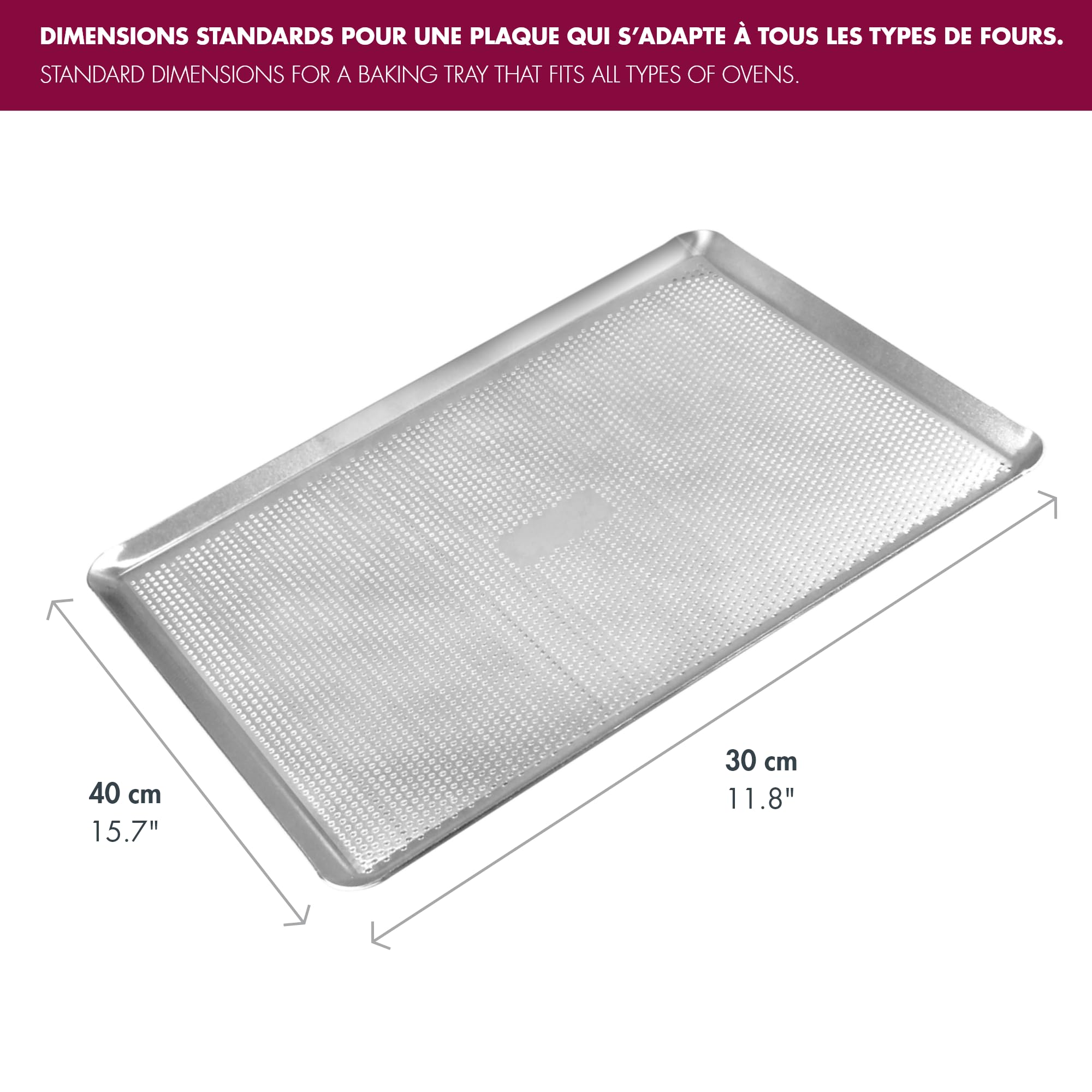 GOBEL - Plaque Pâtissière Perforée - Plaque de Cuisson - Aluminium - Micro-Perforations - Fabriquée en France - 40x30x1 cm