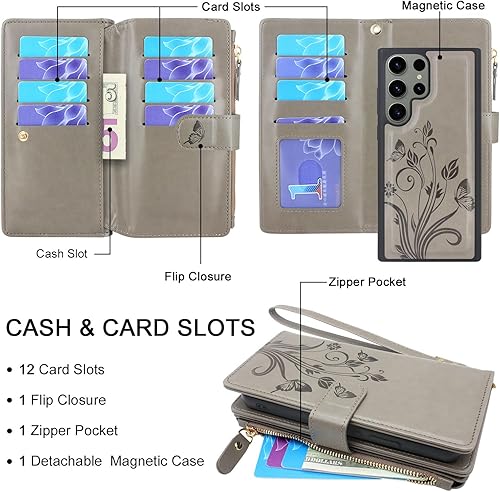 Miniatura 8 de Lacass Funda compatible con Samsung Galaxy S23 Ultra 5G 2023, 12 ranuras para tarjetas Soporte para dinero en efectivo para tarjetas de