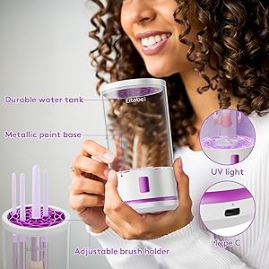 Makeup Brush Cleaner Machine, 2 in 1 Makeup Brush Cleanser & Washer, 7000 RPM High-Speed Deep Cleaning, Portable Automatic Cosmetic Brush Cleaner for All Makeup Brush and Sponge, White