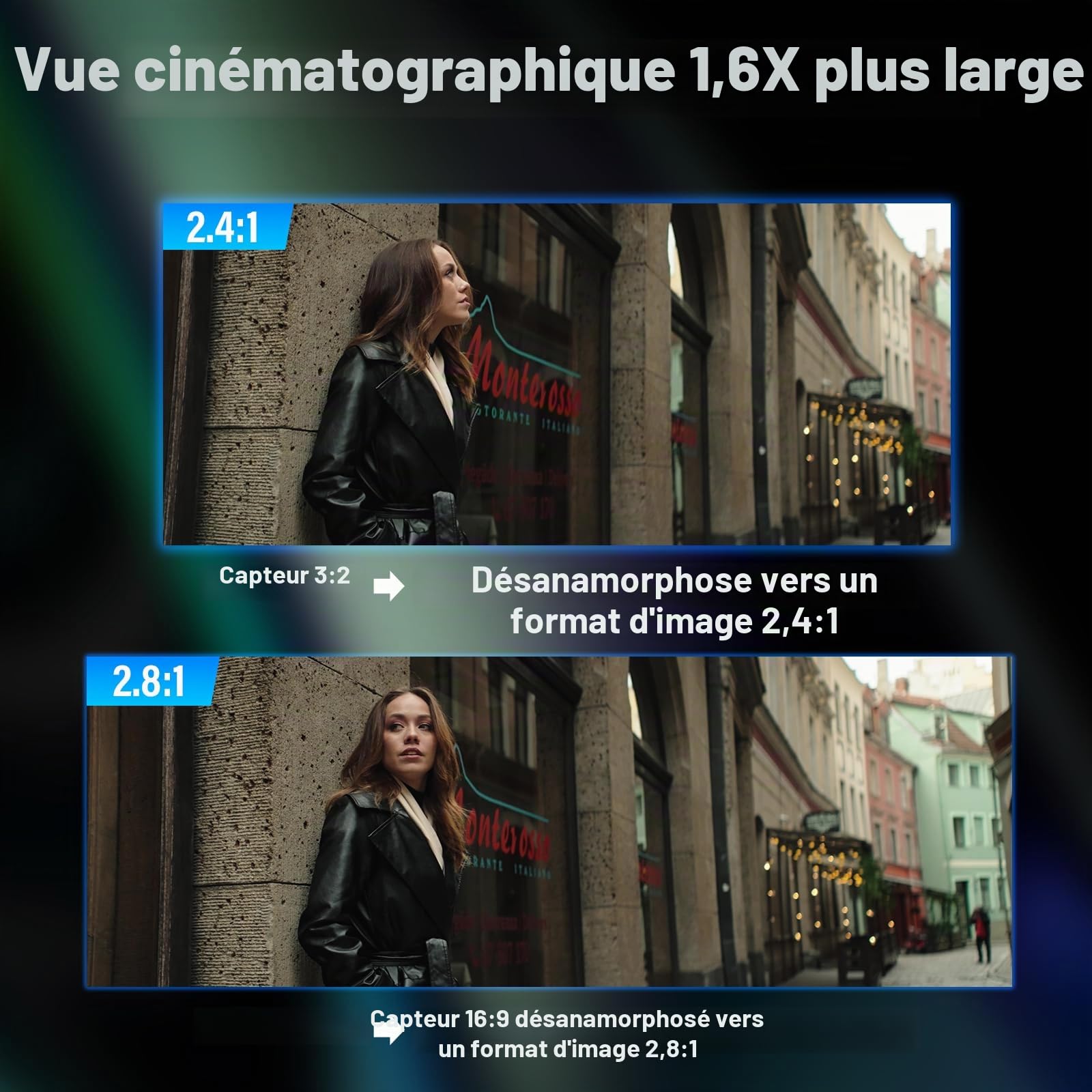 SIRUI Saturn 50mm, 75mm Set d'objectifs T2.9 1.6X Full Frame Carbon Fiber Anamorphic Lens, Cine Lens Less Than 500g (Neutral Flare, E Mount)