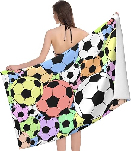 Miniatura 3 de Toalla de playa con pelota deportiva de fútbol, grande, suave, absorbente, de secado rápido, toallas de baño de gran tamaño para baño, hombres,