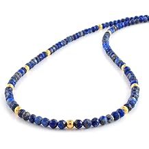 Round shape Natural Lapis Lazuli Beaded Necklace,Faceted Beads, Birthstone Necklace, Energy Healing Crystal, Gift For Her, 925 Sterling Silver Jewelry 18.5 Inch Lapis Lazuli 4 mm