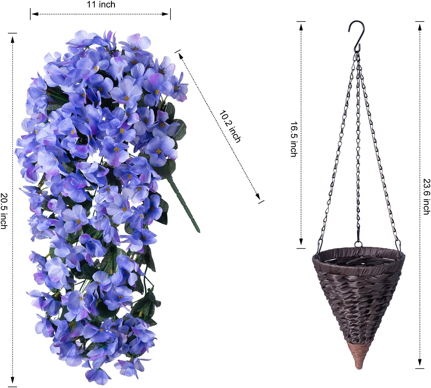 Artificial Fake Hanging Flowers Plants with Basket for Outdoor Decor, Faux Silk Realistic Morning Glory Floral Arrangement Planter UV Resistant for Outside Porch Patio Balcony Garden (Z Blue)