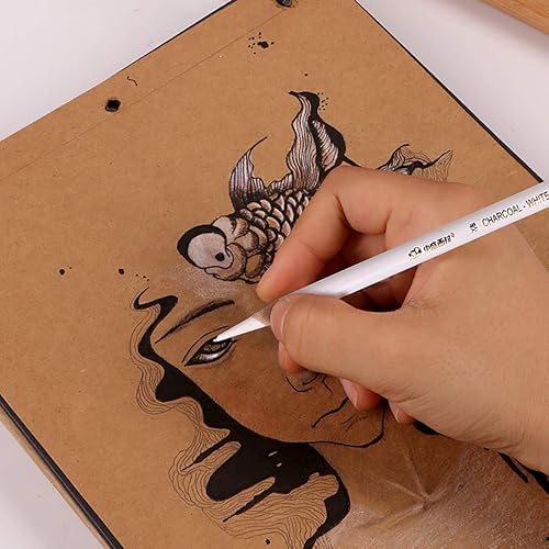 Miniatura 4 de YYMIYU Pluma de resaltado, lápiz de boceto blanco, lápiz de carbono, pintor de arte, 3 piezas