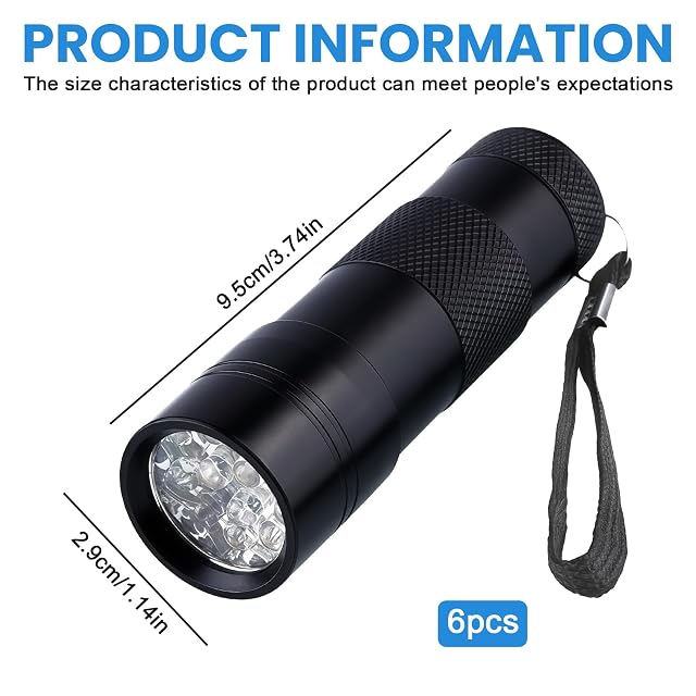 Foto 2 de 8 de 6 unidades de linterna UV: mini lámpara UV lámpara de luz negra con 12 ledes, linterna de luz negra