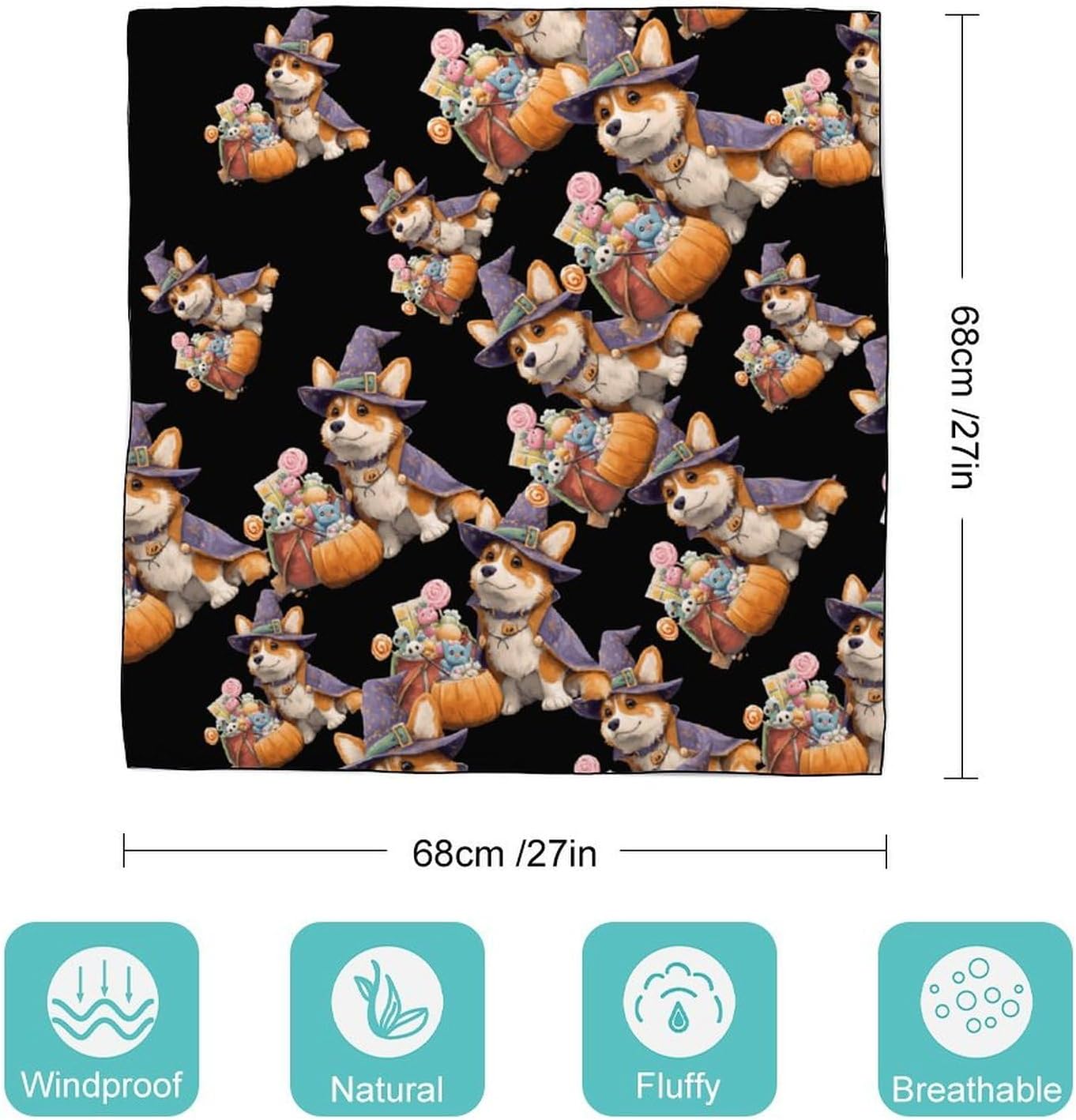 Witch Corgi Dog Bandana Fashion Head Scarf Square Silk Scarf Print Neck Hair Scarfs for Women Men Gifts