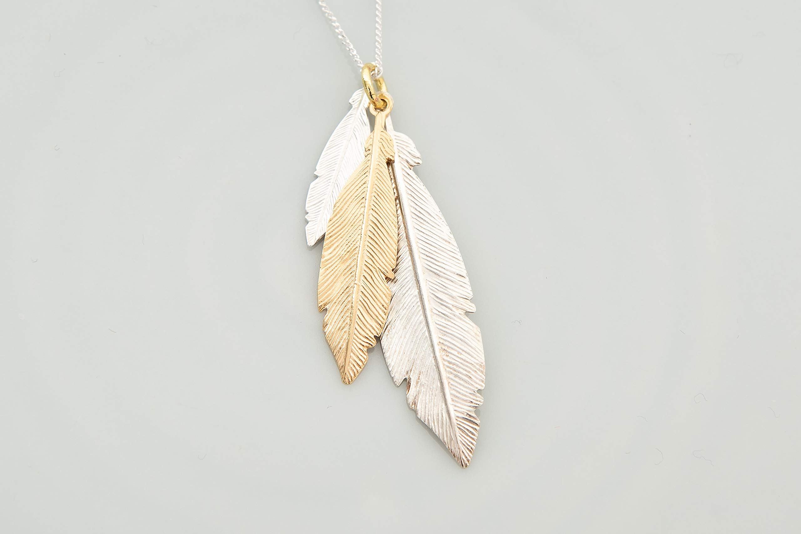 HandmadeBoho gold and Silver feather necklace