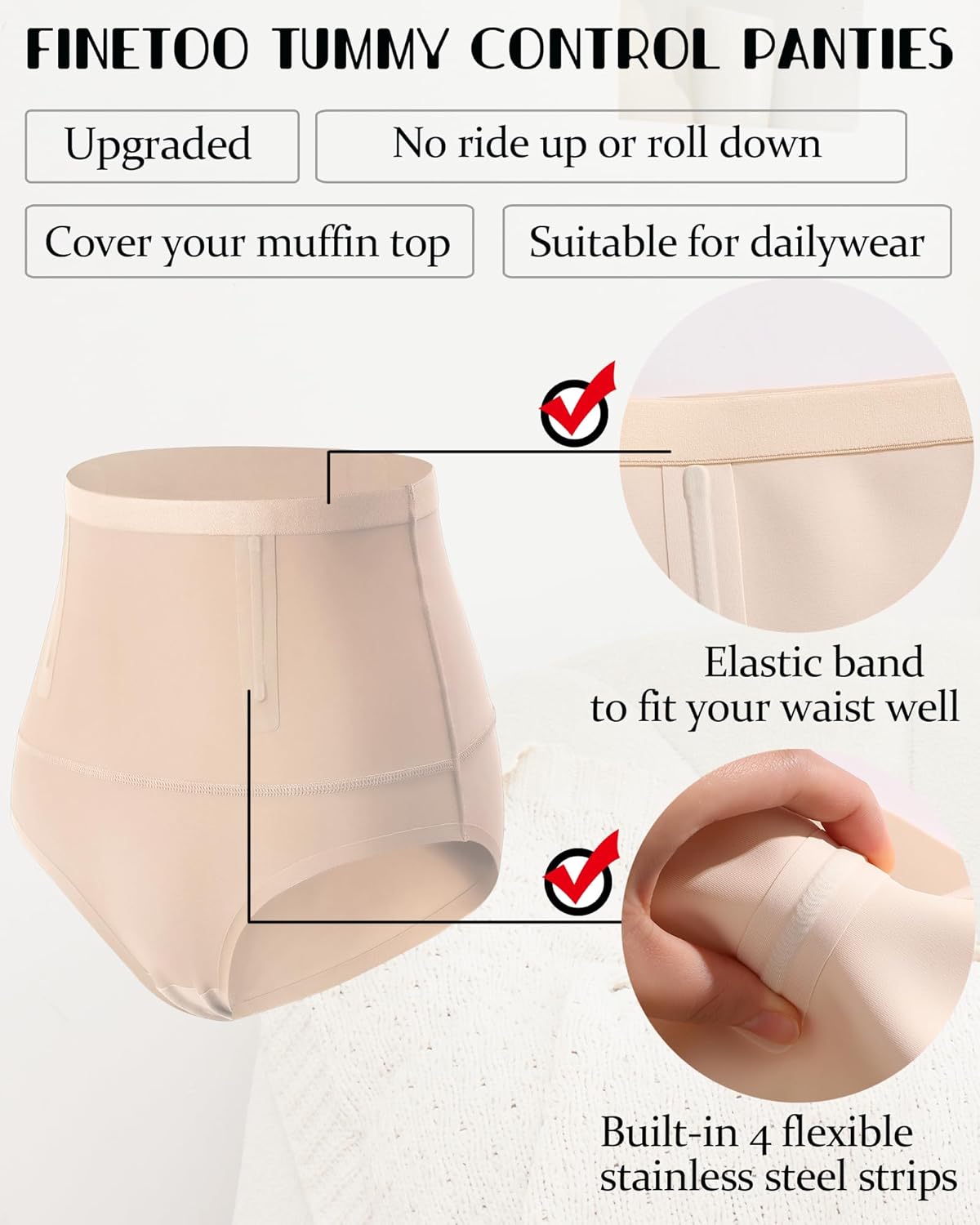 FINETOO Tummy Control Underwear Shapewear for Women Seamless High Waisted Panties Moderate Control Briefs S-3XL - Image 3