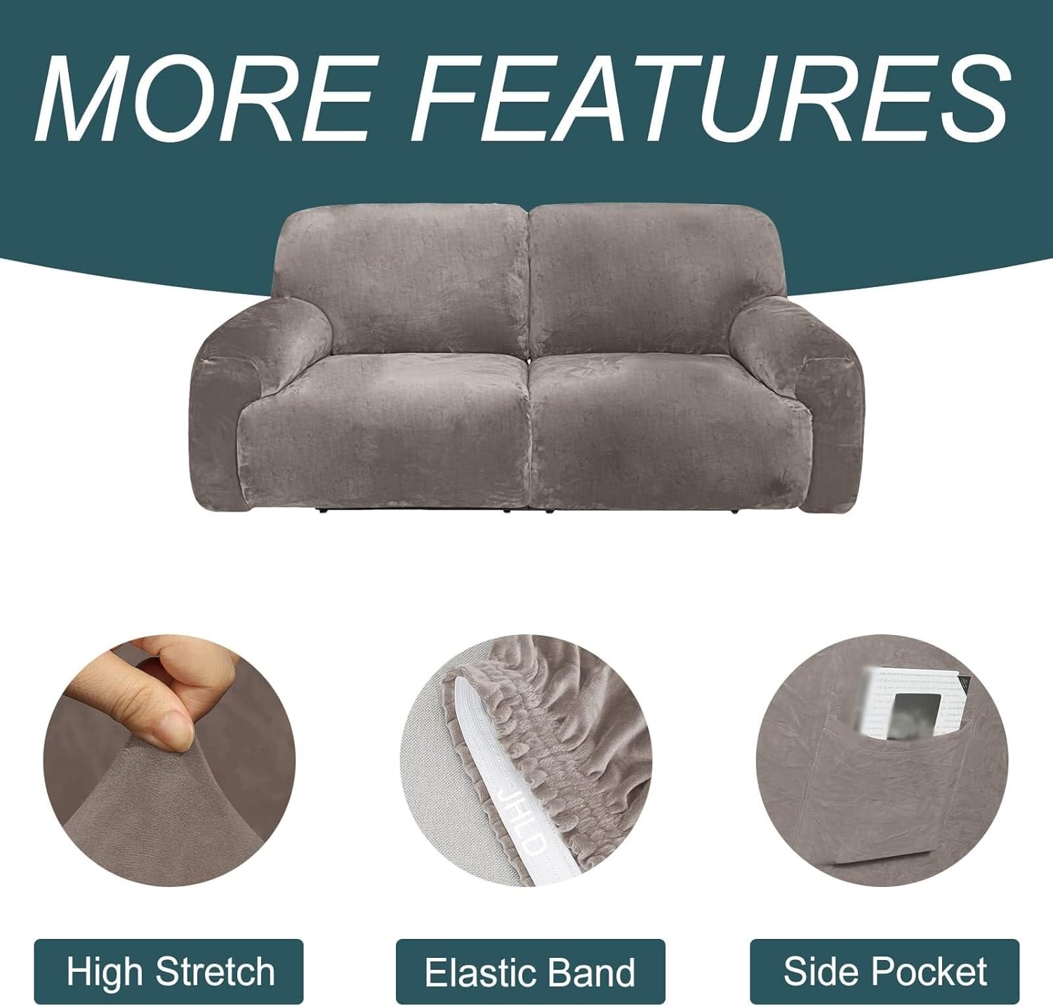 Extra Large Velvet Stretch Recliner Cover, 6 Pieces 2 Seater Recliner Cover Soft Recliner Cover for Living Room Pets(Multi-Colored 5)
