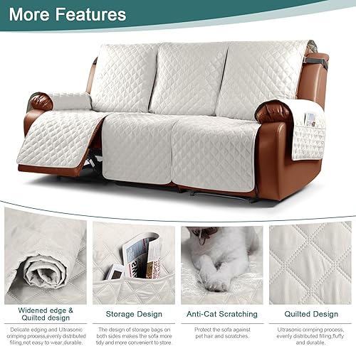 Miniatura 5 de Ruaozz Funda impermeable para sofá reclinable de 1 pieza, fundas lavables para sofá reclinable, protector de muebles con correas elásticas, bolsillo