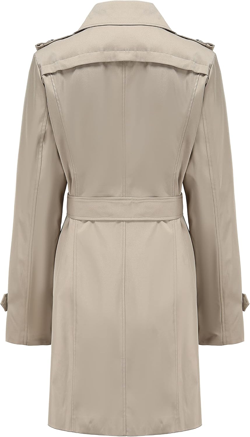 NANJUN Women's Double-Breasted Trench Coat Classic Lapel Overcoat Slim Outerwear Waterproof Coat with Belt Buckle - Image 2