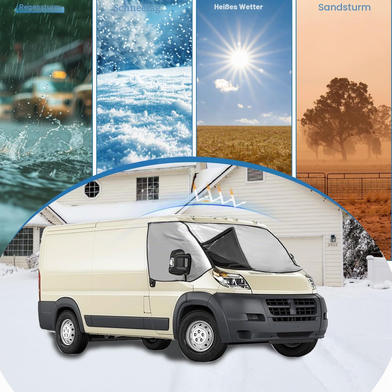 Frontscheibenabdeckung für Peugeot Boxer Citroen Jumper Fiat Ducato X250/290 2006-2025 210D Oxford abnehmbar Sonnenschutz Anti-Frost