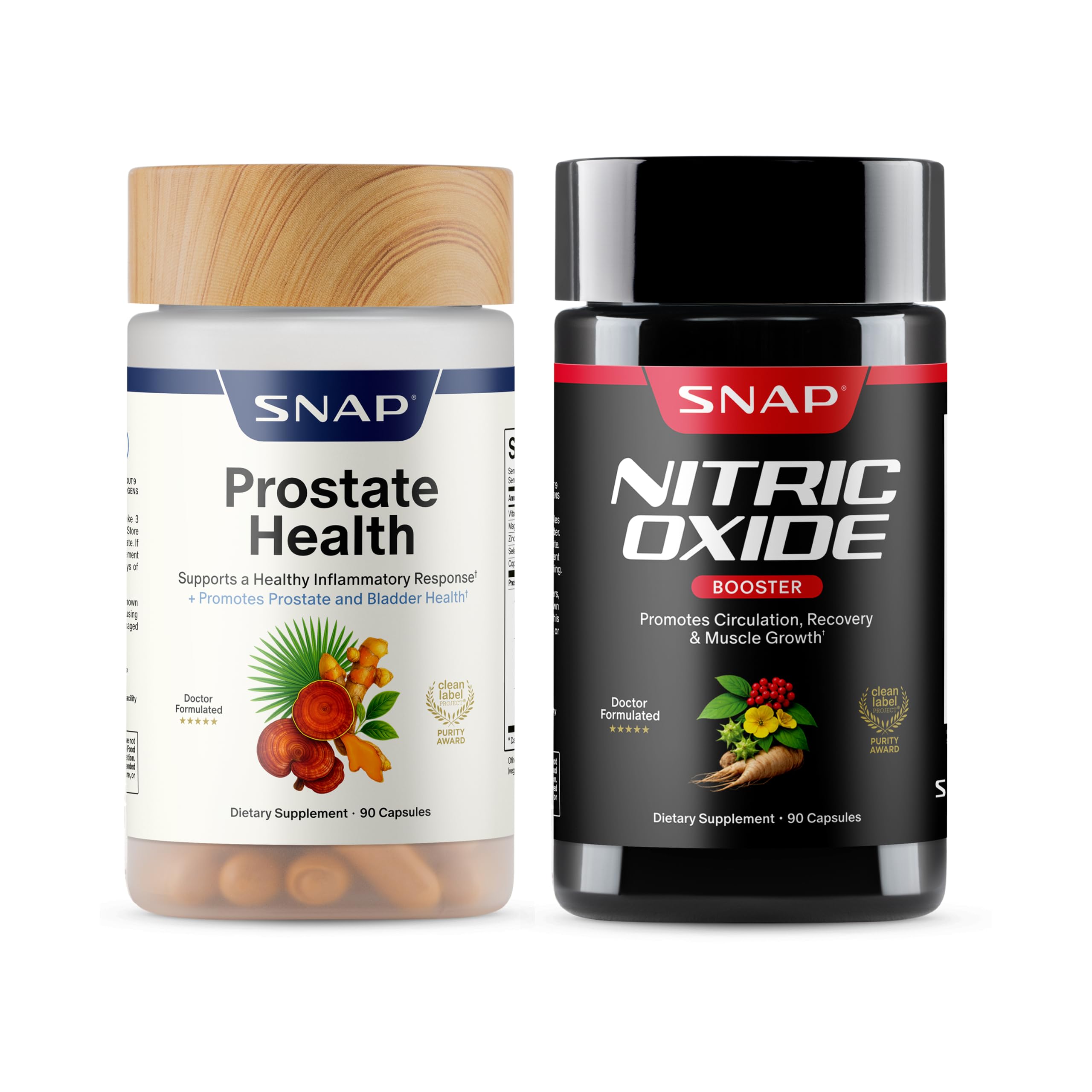 Snap Supplements Prostate Health + Nitric Oxide Booster Bundle, 90 Caps Ea | Stinging Nettle, Saw Palmetto for Men, Prostate Support Supplement, Nitric Oxide Supplements for Men, L-Arginine L-Citrulline