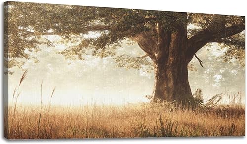 Miniatura 11 de 20"x 40" Canvas Wall Art Forest Green Nature Landscape Vintage Oak Tree Sunrise Mountain Framed Pictures Painting Prints Large Wall Art for Living