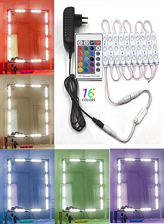 veekaylight 60 LEDs Vanity Mirror Image Cosmetic Lights with Dimmer Controller and Strip Sticker of16 Colours with Remote Control (13 ft , Multicolor)