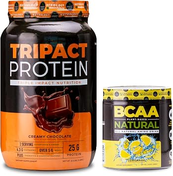 Nutrology TRIPACT Protein Powder, 7-in-1 Meal Replacement Shake, Creamy Chocolate 40 Servings BCAA Natural, Plant Based BCAA Powder, Lemonade Flavor 30 Servings