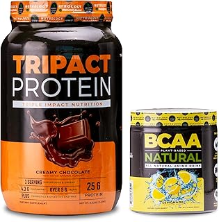 TRIPACT Protein Powder, 7-in-1 Meal Replacement Shake, Creamy Chocolate (40 Servings) BCAA Natural, Plant Based BCAA Powder, Lemonade Flavor (30 Servings)