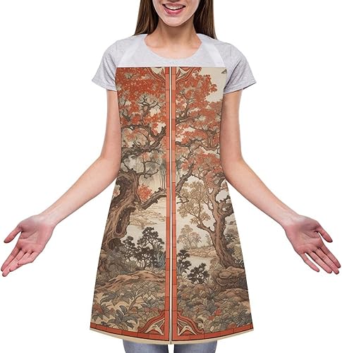 Miniatura 3 de MUSM Apron for Adults - 27.6 X 31.5 Inch, Heavy-Duty Polyester Aprons with Two Large Pockets, Waterproof Some Flowers And Trees Kitchen Apron for