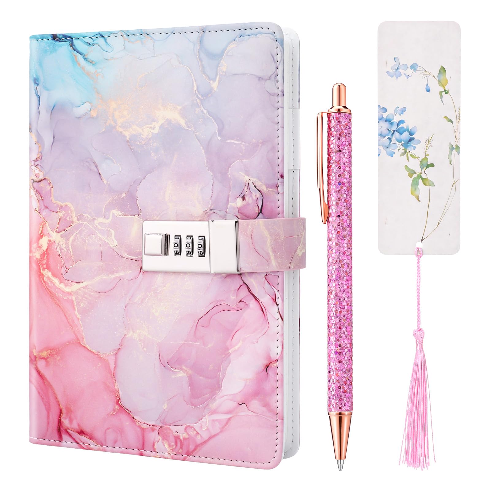 Candcamp Secret Diary with Lock for Girls, Pink UV Leather Journal with Lock Kids Password Journal Notebook Kit with Pen Bookmark for Back to School Birthday Festival Present โ image 1
