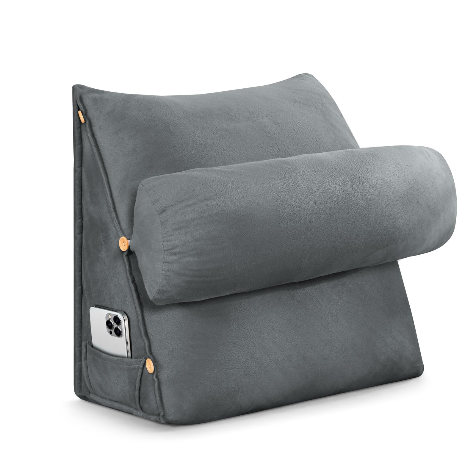 Cojín de apoyo para sofá, almohada de lectura ajustable 3 en 1 para sentarse en la cama para adultos, almohadas triangulares con rollo de cuello desmontable y funda lavable extraíble