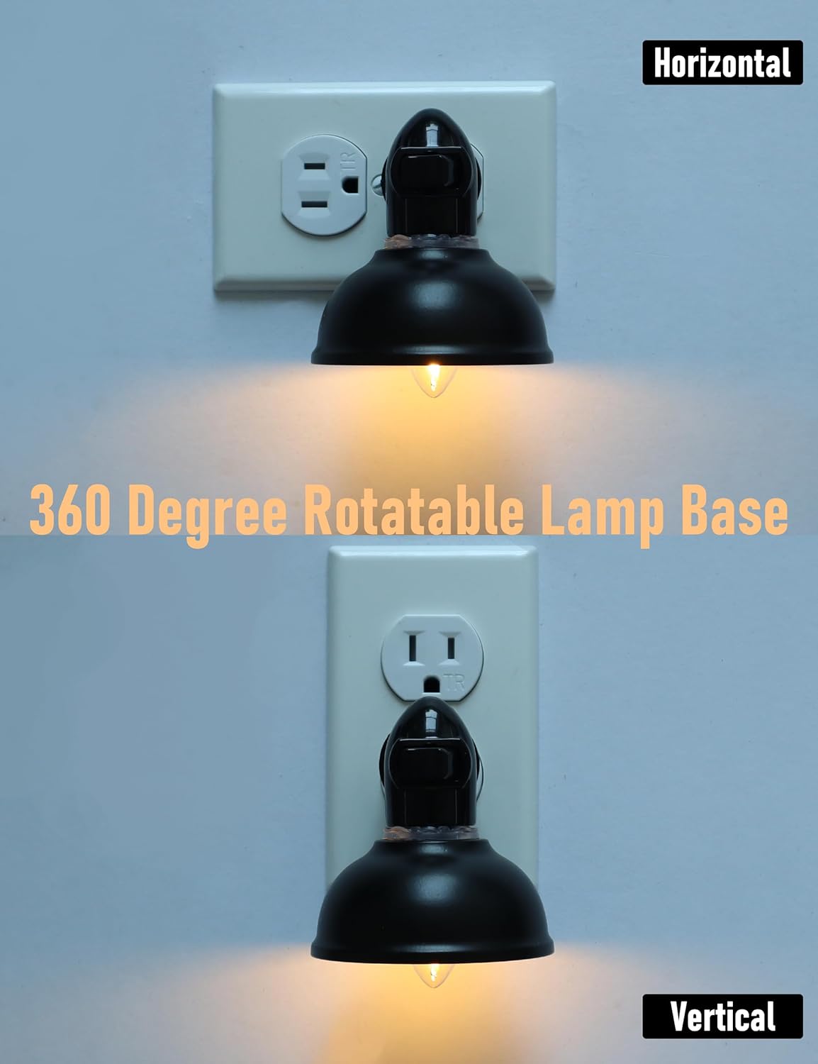 Farmhouse Plug in Night Light with On Off Switch, 2-Pack 0.5W LED Night Lights Plug into Wall Socket, Vintage Nightlight with Matte Black Metal Lamp Shade for Adult Kids Room Bathroom Hallway