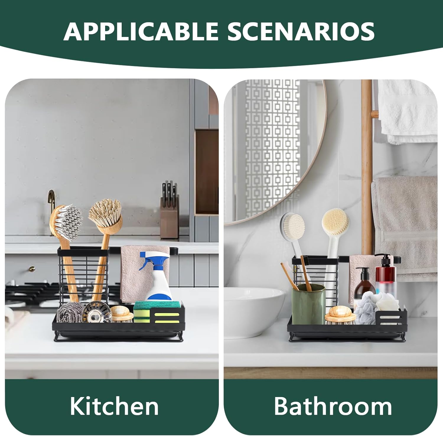 VECH Kitchen Sink Organizer，Waterproof & Rustproof Sponge Holder with Drain Tray，Kitchen Organization and Storage, Home Essentials Accessories