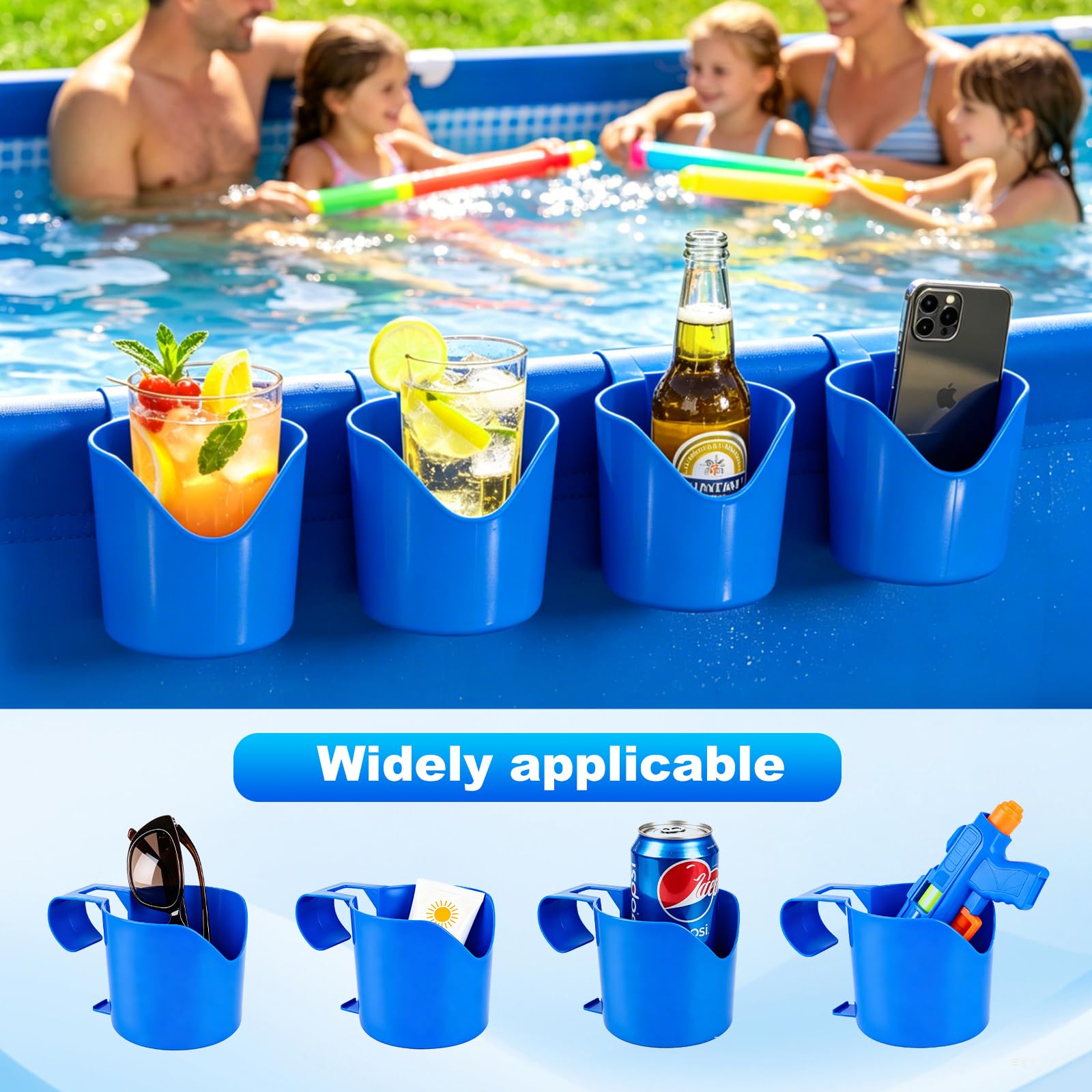 Lot de 4 porte-gobelets de piscine Poolside - En plastique - Refroidisseur de caisse à bière - Pour piscine - Support suspendu - Accessoires de piscine pour piscine hors sol