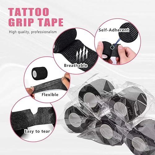 Miniatura 4 de LEEYUKA 200 fundas grandes para bolígrafos de máquina de tatuaje con 6 piezas de cinta de agarre para máquina de envoltura de máquina de tatuaje,