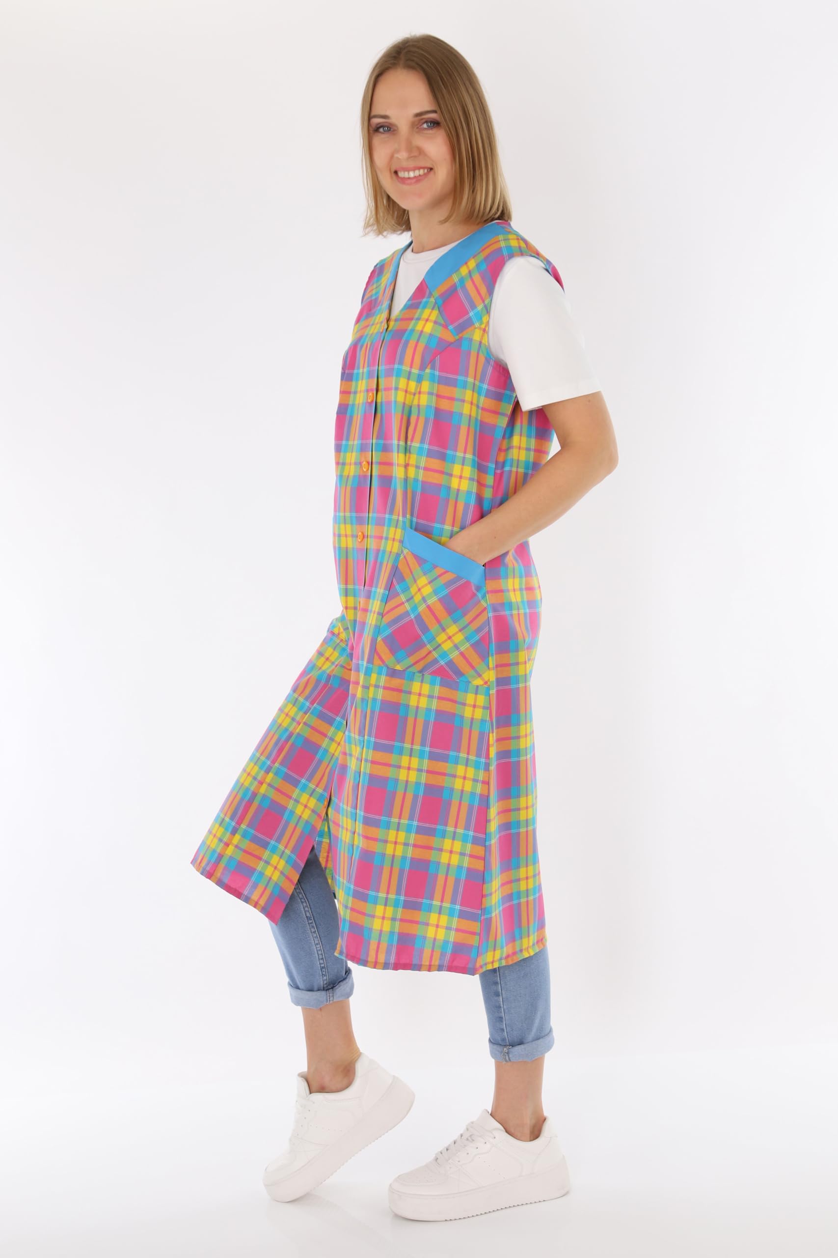 Blouse boutonnée pour femme - En tissu mélangé - À carreaux - Sans manches - Tablier de cuisine, Design 6, 48