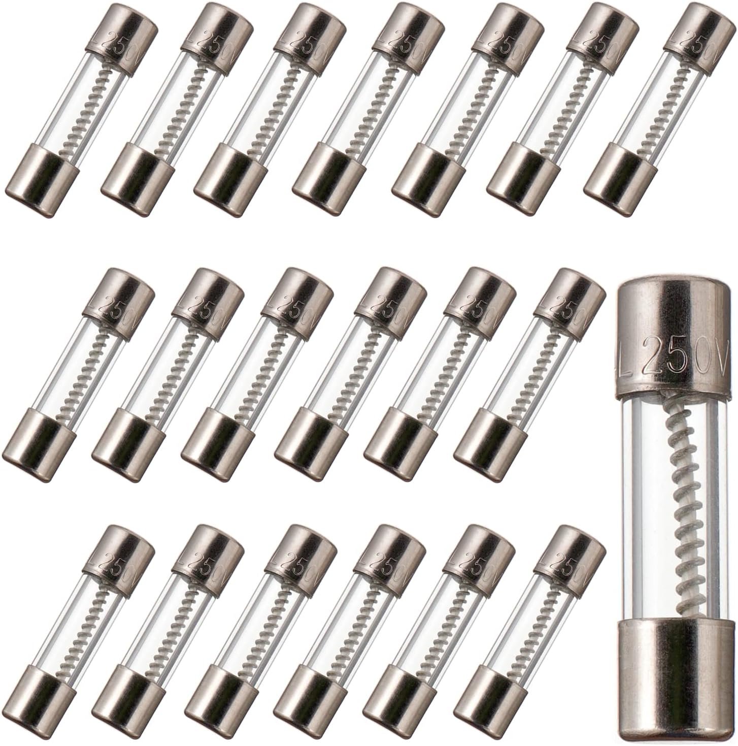 BOJACK T3.15AL250V 5x20mm 3.15A 250V Slow Blow Fuses 3.15 amp 250 Volt 0.2 x 0.78 Inch Glass Tube Time-delay Fuses (Pack of 20)