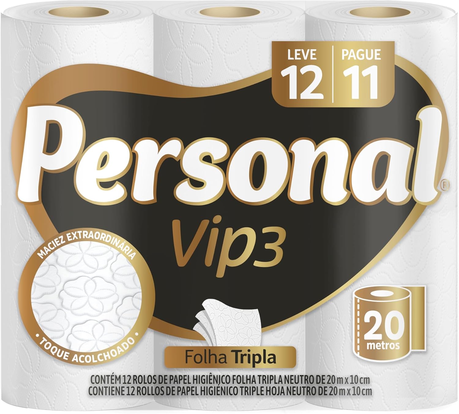 Personal Papel Higiênico Vip Folha Tripla Com 12 Rolos De 20M Personal Papel Higiênico Vip Folha Tripla Com 12 Rolos De 20M
