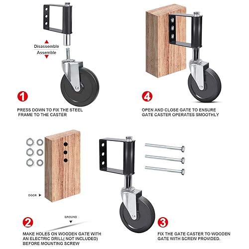 Miniatura 5 de Ronlap Ruedas de puerta para puerta de madera, rueda de puerta con resorte resistente para puerta oscilante de tubo de metal de madera, rueda de