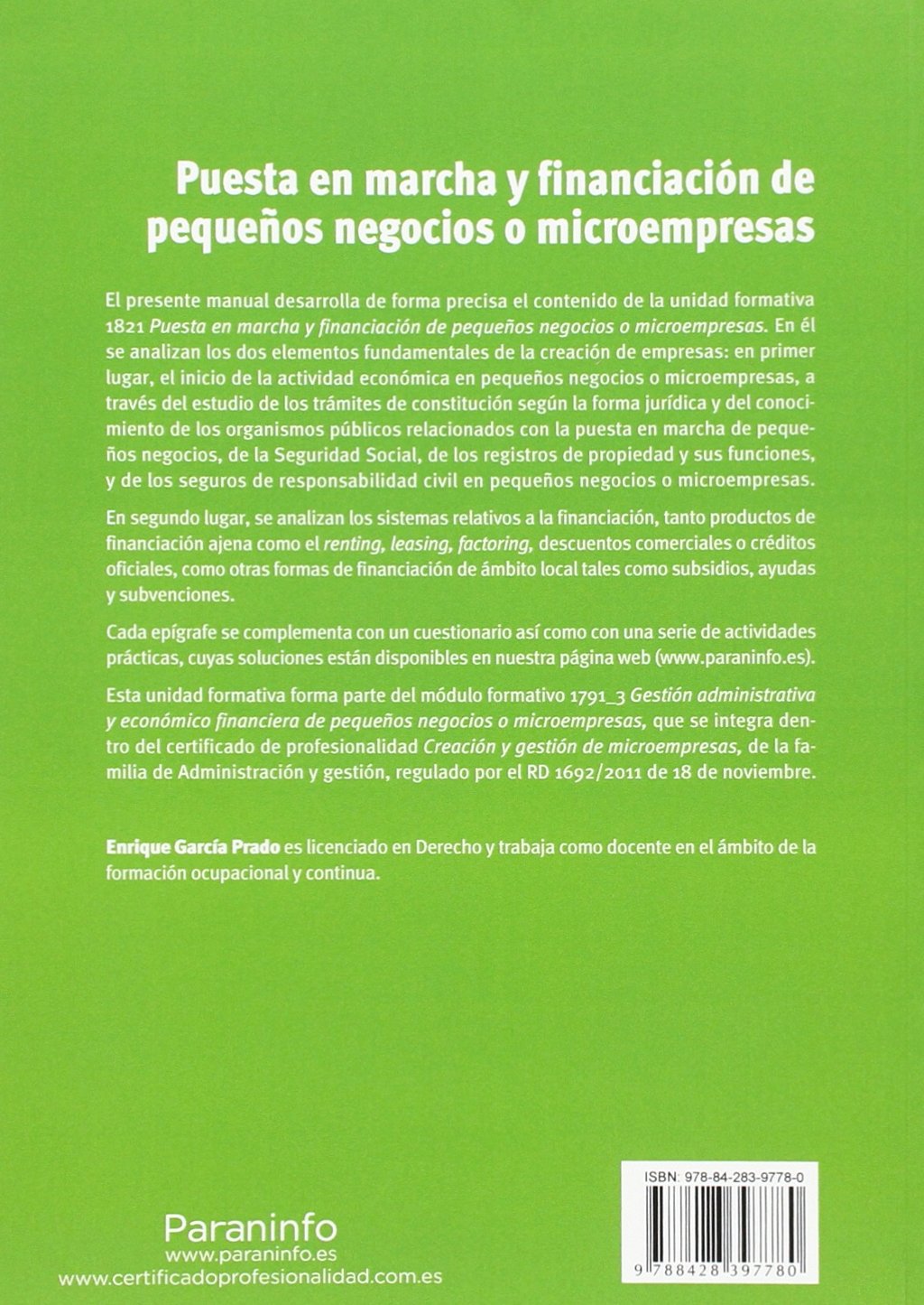 Puesta en marcha y financiación de pequeños negocios o microempresas (Administración y Gestión)