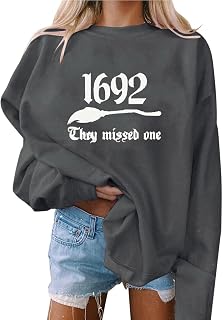 1692 They Missed One Halloween Sweatshirt for Women Vintage Casual Loose Fun Letter Shirts Long Sleeve Pullover Tops