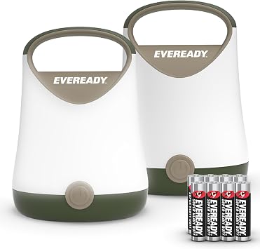 فانوس تخييم LED من Eveready X-250، عبوتان، مصابيح خيمة فائقة السطوع، فوانيس LED متينة مقاومة للماء، بطاريات تعمل لمدة 100 ساعة، أخضر/بني