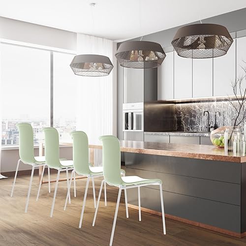 Miniatura 4 de Wonder Comfort Acrílico, moderno Slot-Back, plástico apilable cocina sin brazos, juego de 4 sillas de comedor, verde