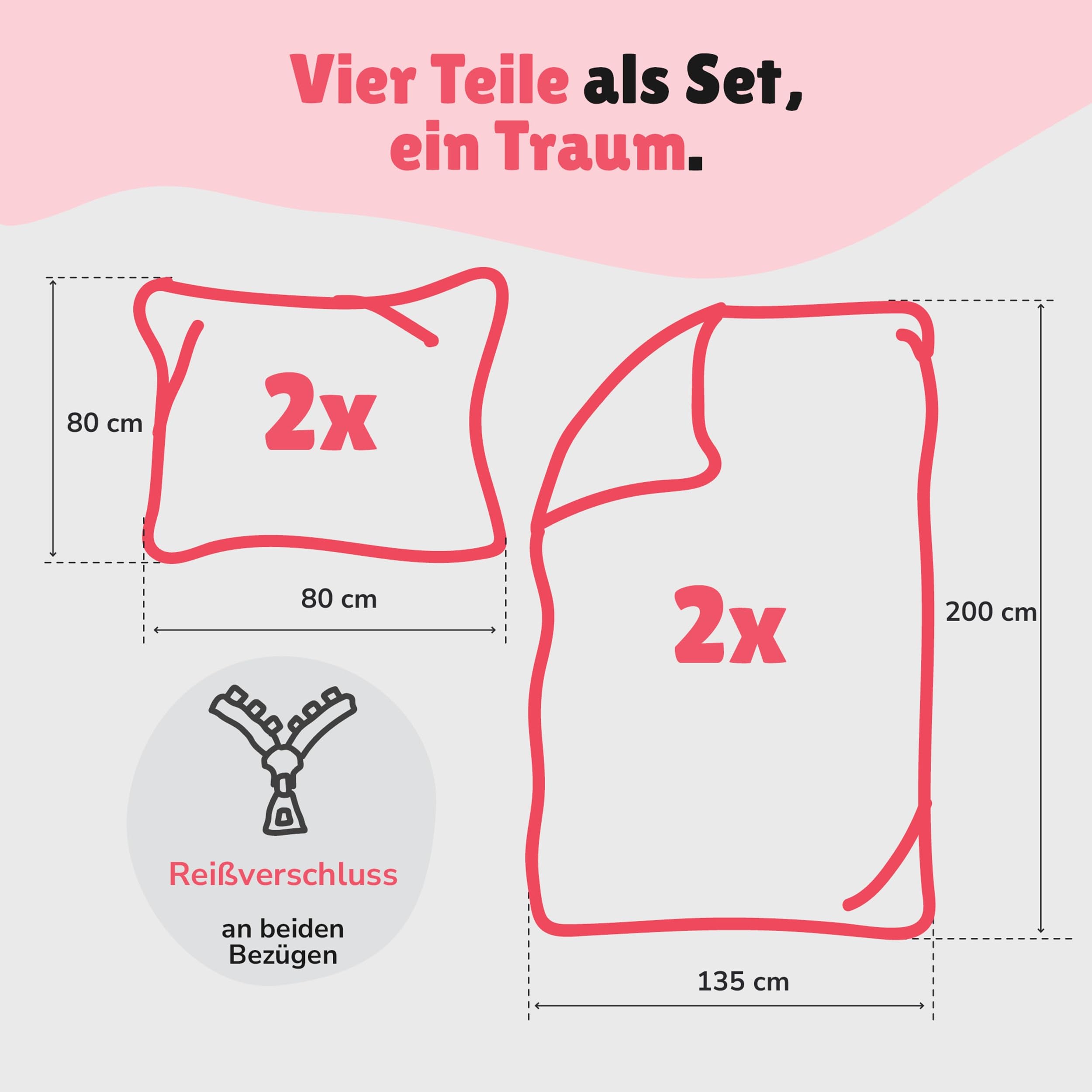 Familando – Mickey & Minnie Partner Bettwäsche-Set (4-teilig) – 2X Decken- & 2X Kissenbezug 135x200 cm & 80x80 cm mit Reißverschluss – 100% Baumwolle Renforcé – Wendemotiv – Öko-TEX Zertifiziert
