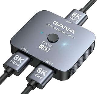GANA HDMI 2.1 Switch, 8K HDMI Switcher Splitter 2 in 1 Out, Supports 4K@120Hz,8K@60Hz, 48Gbps Aluminum Bi-Directional Ultra HD HDMI Hub Compatible with PS5/4,Xbox,Roku,Apple TV,Fire Stick