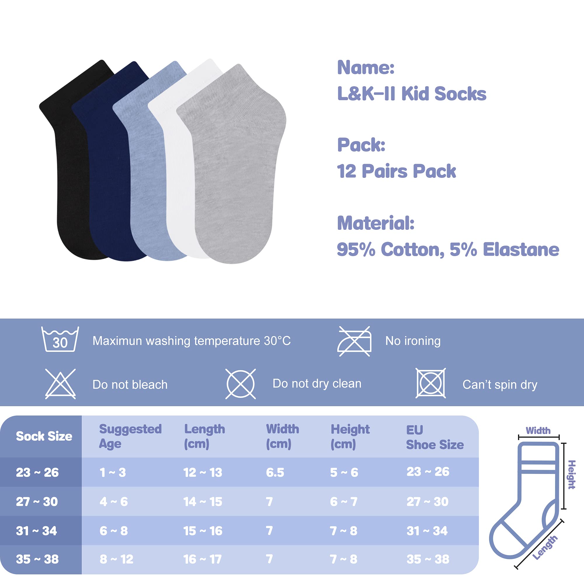 Libella 12 Paia Calzini sneaker bambino ragazzi calzini sneaker bambino colorati 2116VA