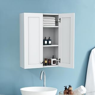 Bathroom Cabinet Wall Mounted Over Toilet Storage Cabinet 20x28 inch White Medicine Cabinets for Wall Mount Space Saver Bathroom Storage Cabinet with 2 Adjustable Shelves & 2 Doors