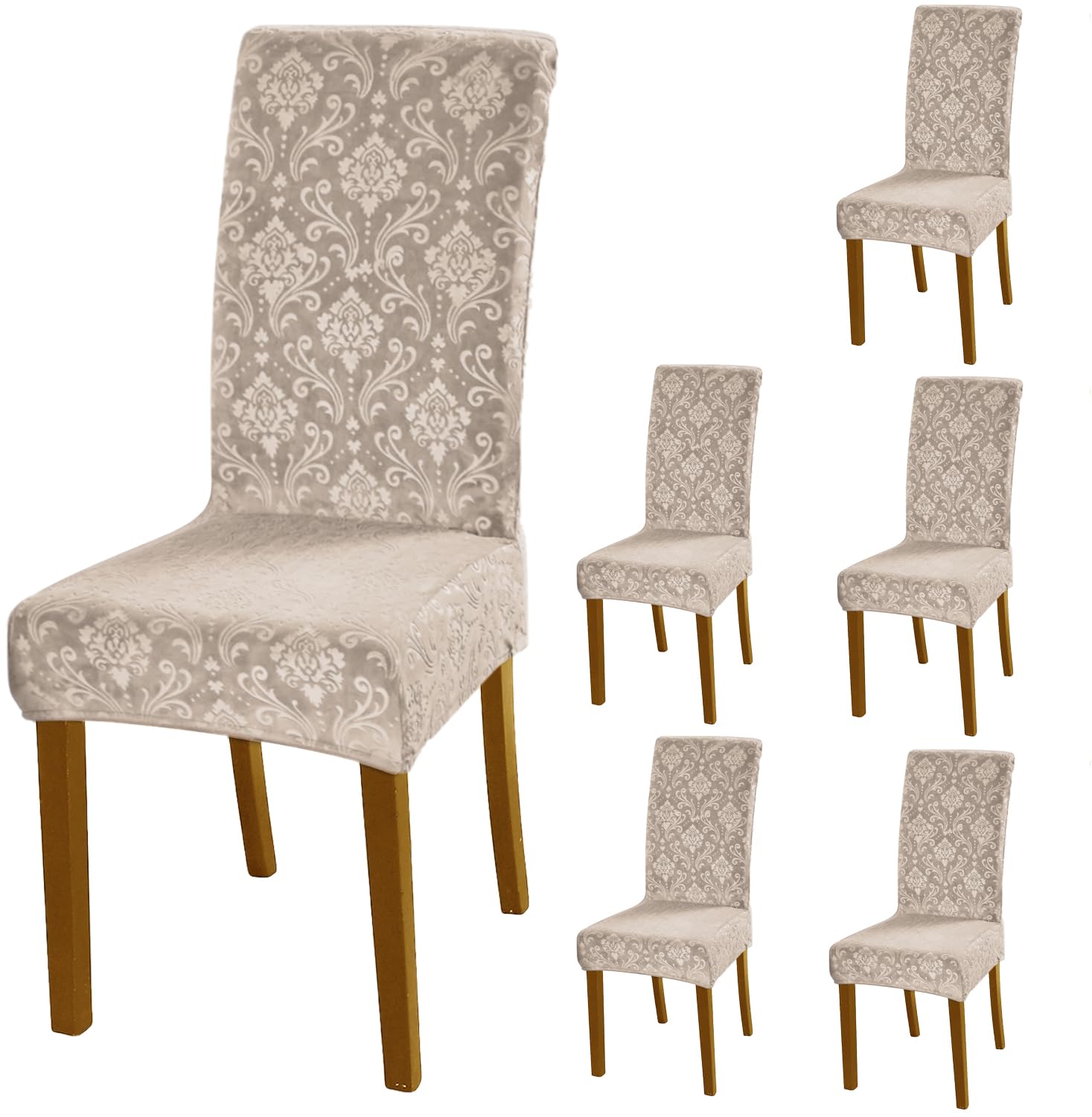 HOKIPO Chair Covers Set of 6, 200 GSM Embossed Velvet, Light Camel (AR-5125-LCML*6)-image-35