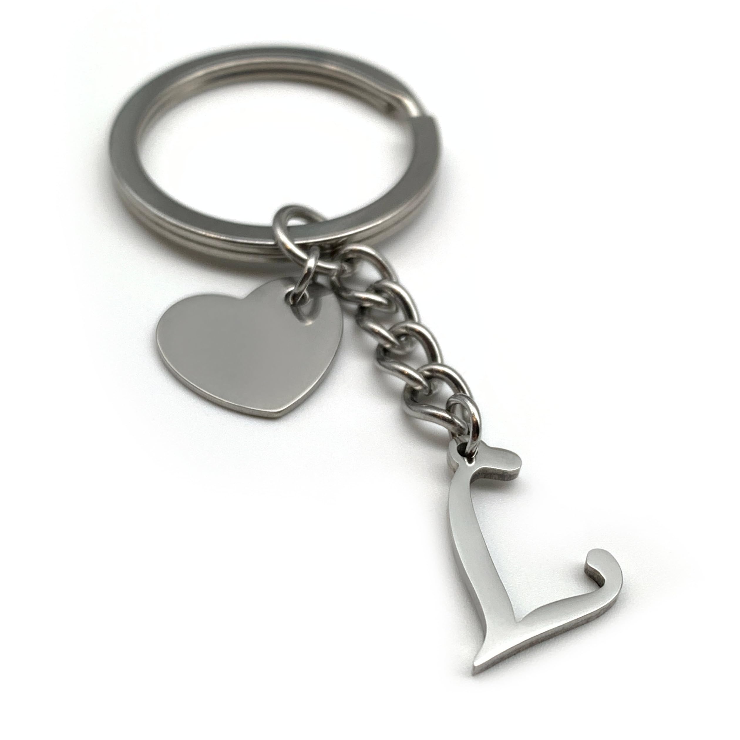 EVEMATE Keyring Letter with Heart - Initial A-Z Pendant Keychain - Handmade Stainless Steel - Name Gift Car Friend Partner (L)
