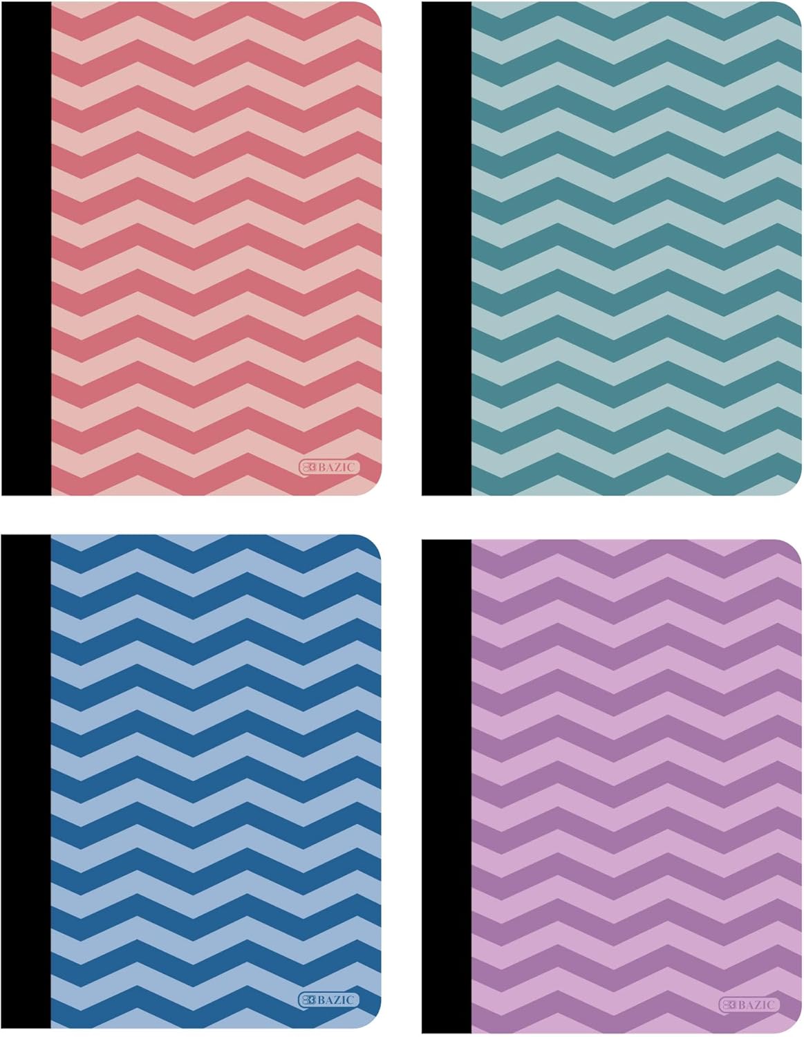 BAZIC Products Composition Book College Ruled, 100 Sheets Chevron Notebook, Designed Journal Comp Lined Notebooks for Office School, Assorted Color, 48-Pack