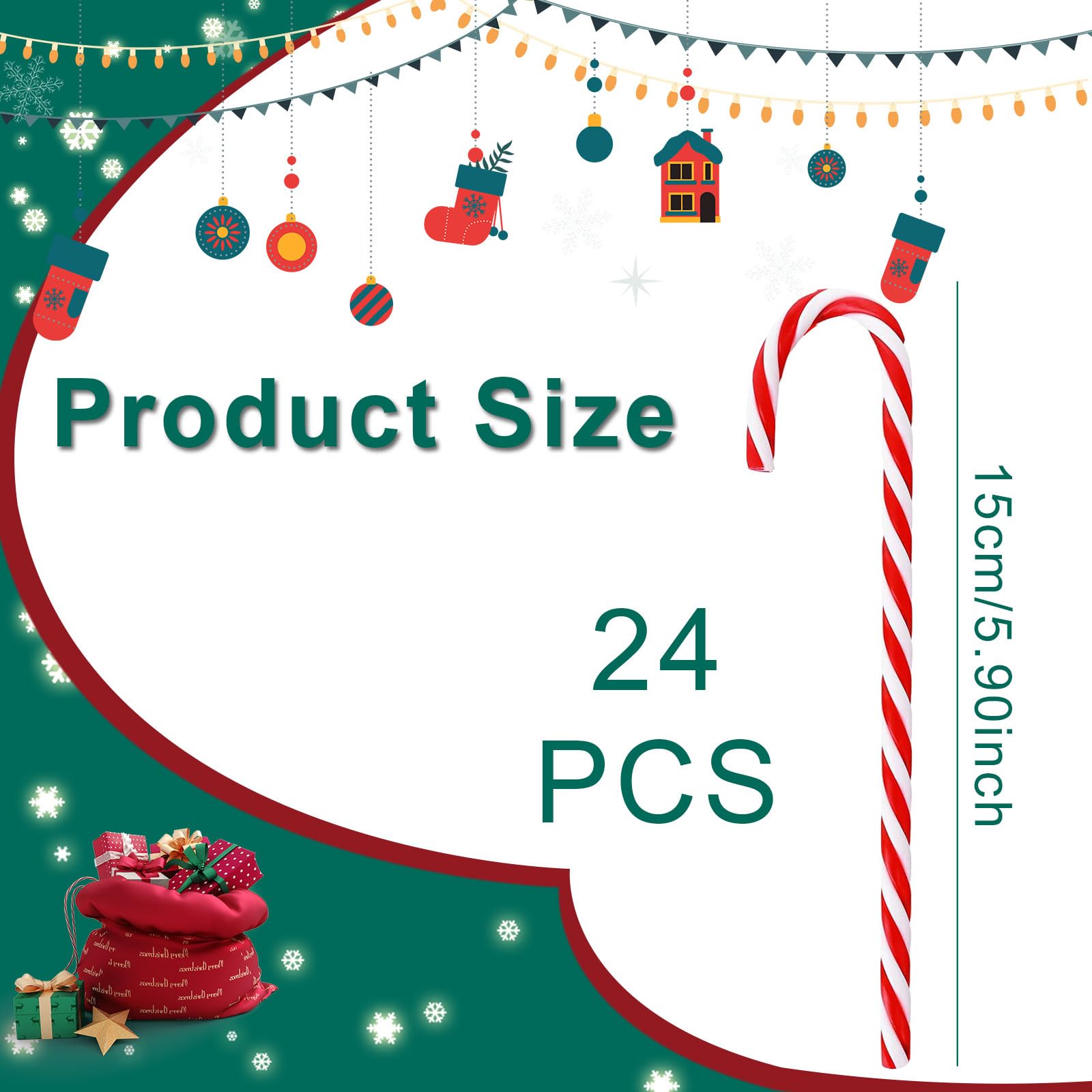 Candy Cane Christmas Decorations, 24Pcs Plastic Candy Canes, 5.9 inch Christmas Tree Hanging Ornaments - Image 2